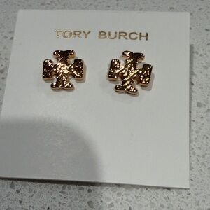 Tory Burch Shiny Gold Logo Earrings